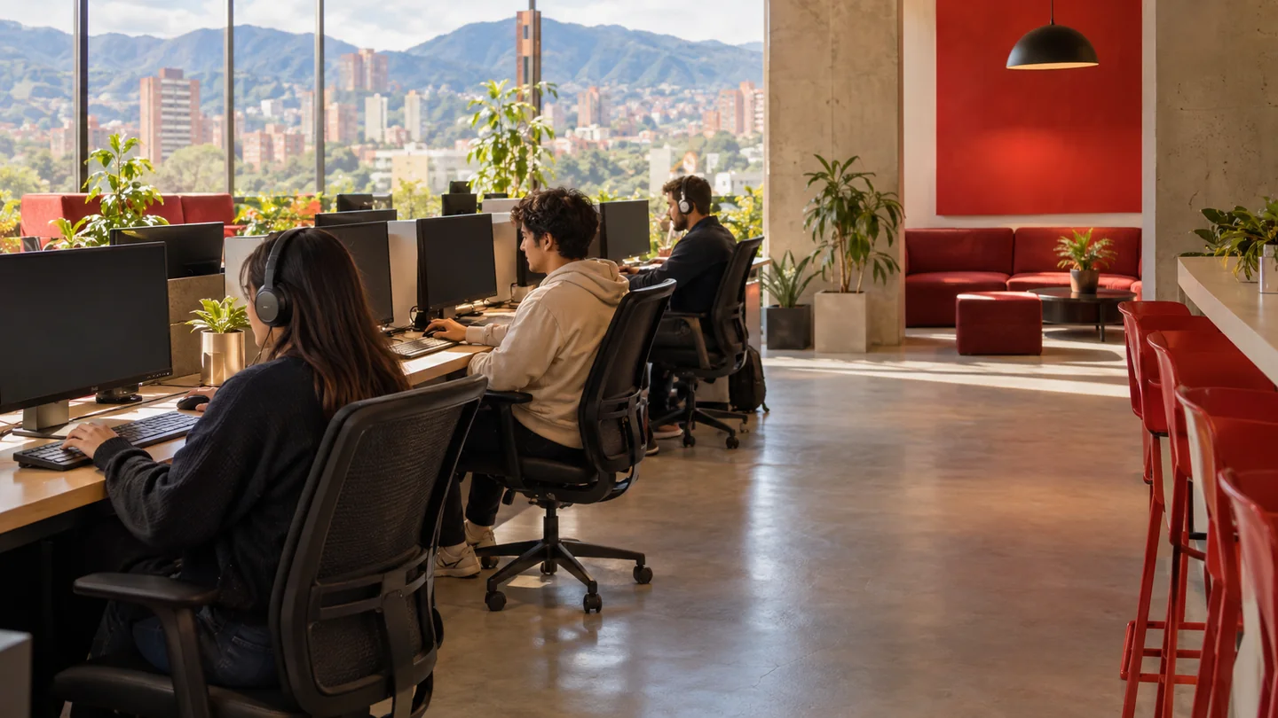 Sala de PC por horas en Bogotá con detalles rojos